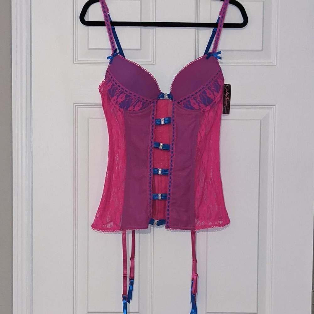 Hot Pink Lace with Royal Blue Satin Accents Corset